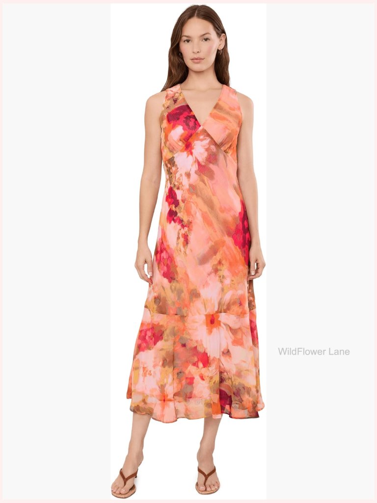 Sleeveless Floral Chiffon Ruffle Hem Dress - Midi Length Back Zipper